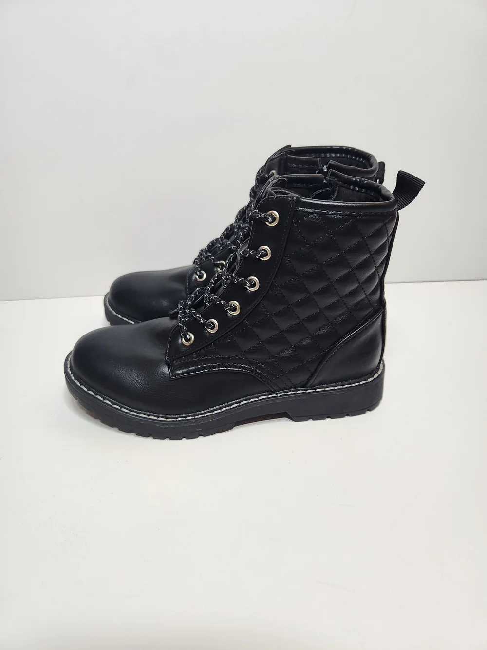 Girls Steve Madden Quilted Black Combat Boots